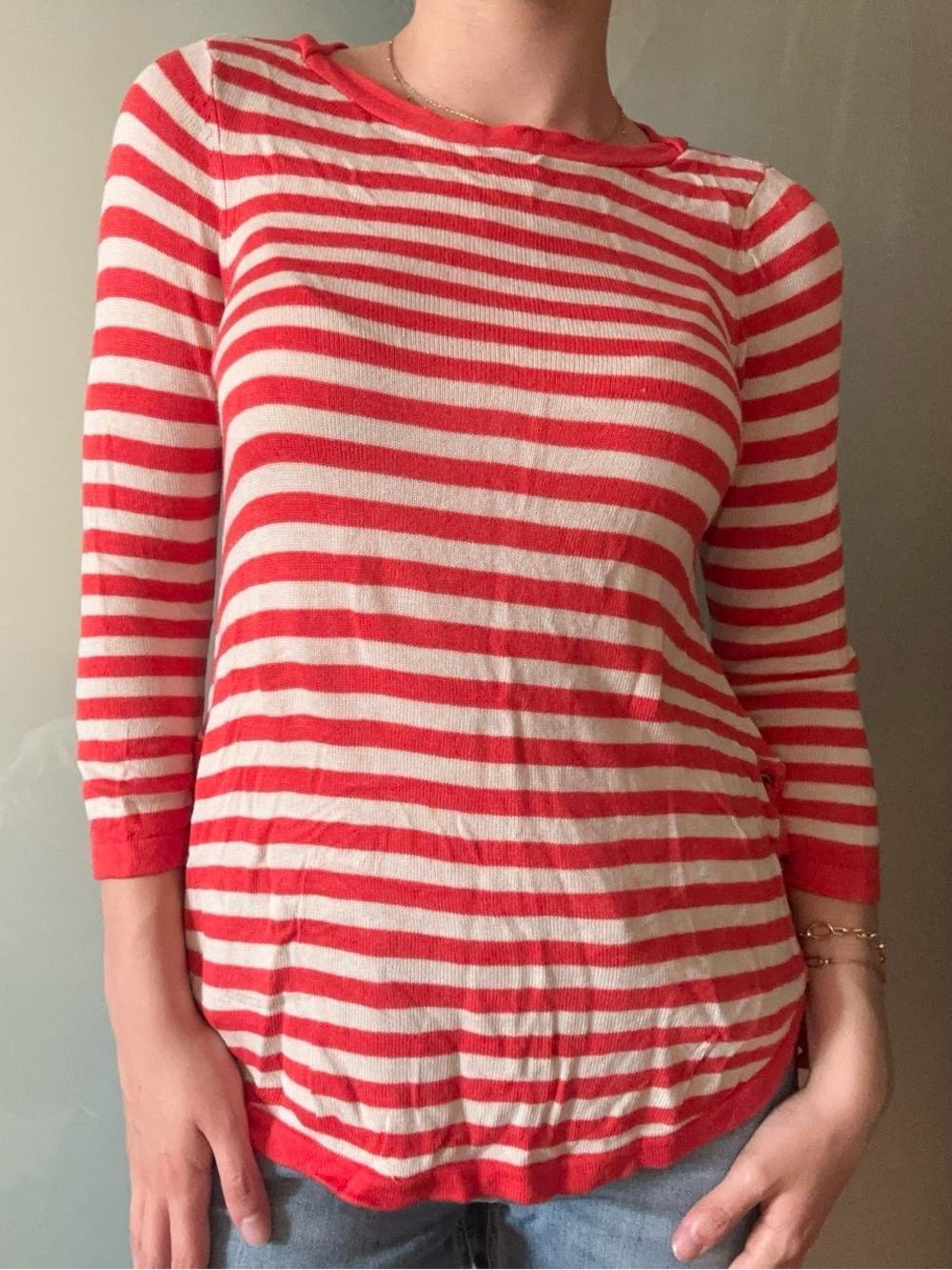Y2K Grace Coral Orange Cream Striped Lace-Up Side Top Size Small